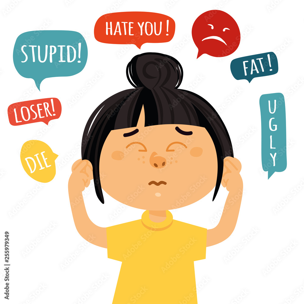 Social and cyber bullying concept. Vector illustration about hate messages, body shaming, fat shaming, racism at school. Social and cyber bullying concept. Vector illustration about hate messages, body shaming, fat shaming, racism at school.