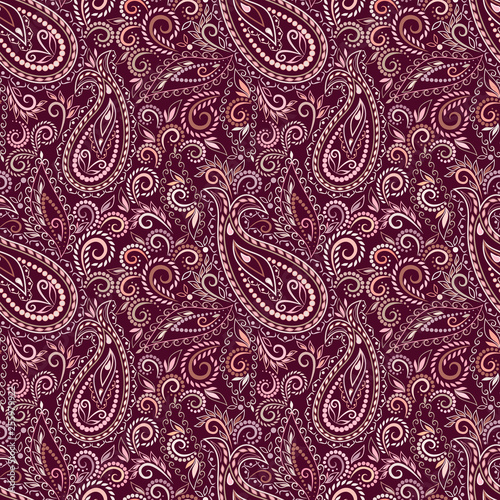 Seamless colorful pattern with paisley. Traditional bright ethnic ornament. Vector print. Use for wallpaper, pattern fills,textile design.