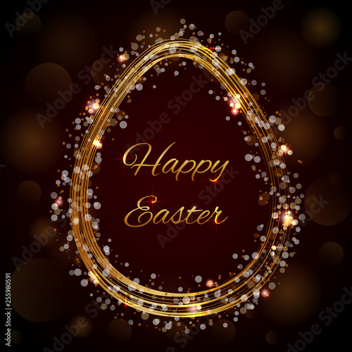 Happy Easter background with gold egg and shine. Vector illustration. Ester. Glitter egg.