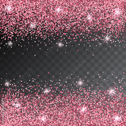 Vector shining pink confetti splash. Pink glitter border. Template for holiday designs, card, invitation, party, birthday, wedding, baby shower, bridal shower, save the date. Glitter confetti