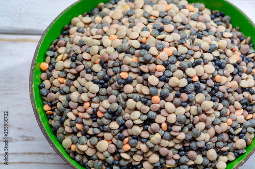 Colorful mix of lentils legumes ready for cooking, tasty vegetarian food commonly used in South Asian cuisine