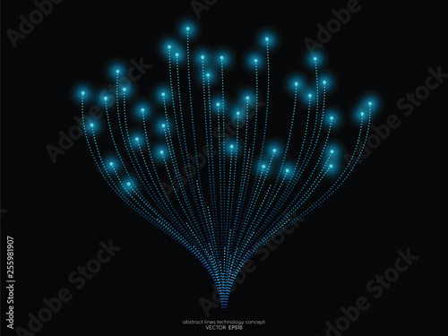 Vector abstract dots lines light blue and green colors on black background in concept technology, communication, digital, ai, science.