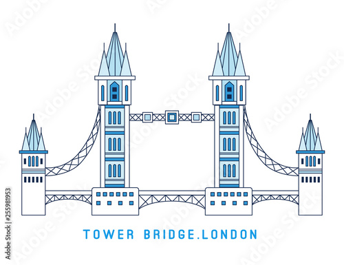 Line art Tower Bridge, England, symbol of London, European famous sight, vector illustration in flat style.