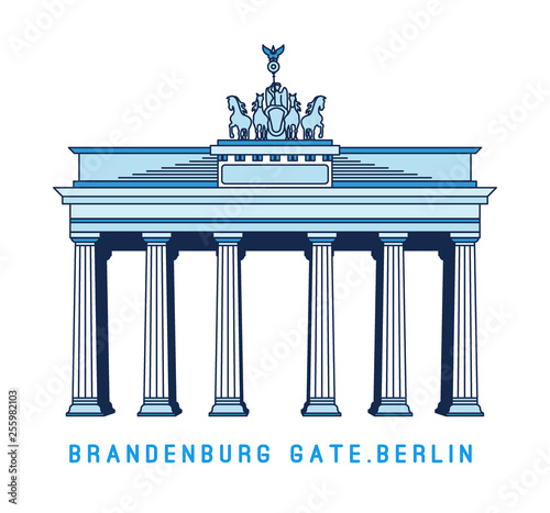 Line art Brandenburg gate, Berlin, Germany, European famous monument, vector illustration in flat style.
