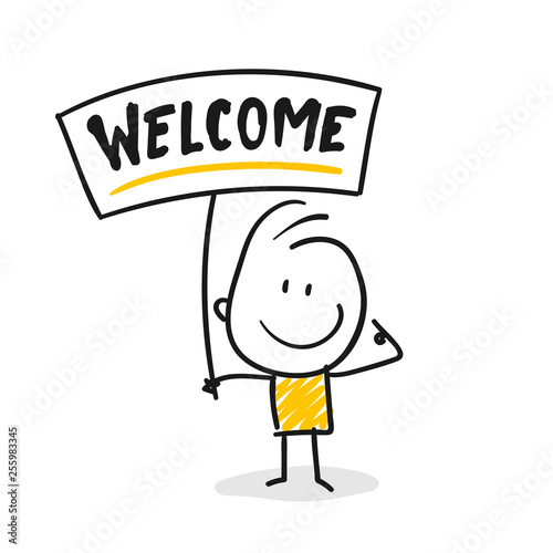 Strichfiguren / Strichmännchen: Welcome, Willkommen, Schild. (Nr. 353)	