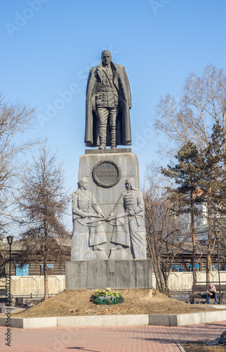 Irkutsk, Russia - Mart 02.2019: Monument in honor of the leader of the White movement A.V. Kolchak, sculptor and artist V.M. Klykov, Irkutsk, Russia photo