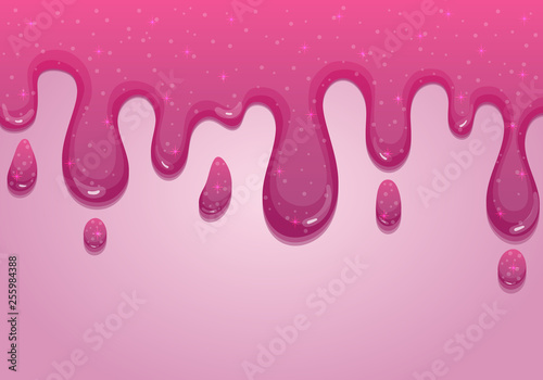 Glitter slime dripping on pink background. Glossy texture with girly colors of pink. Vector illustration. 