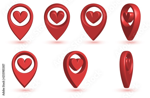 Map pointer with heart icon. 