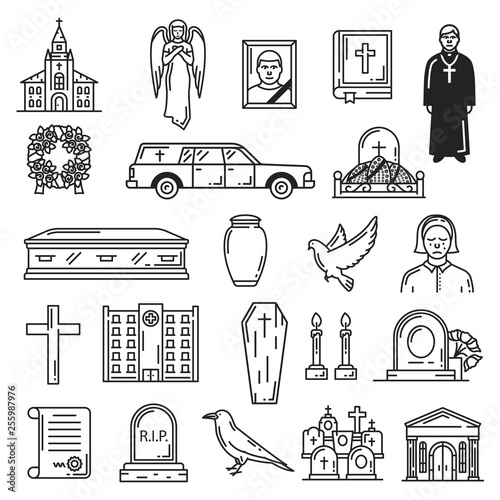 Burial and interment ceremony, funeral icons