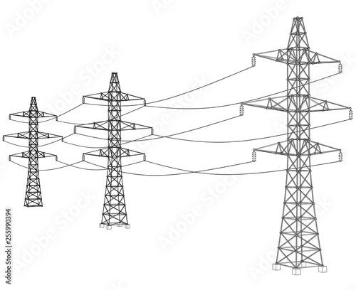 Electric pylons or electric towers concept. Vector