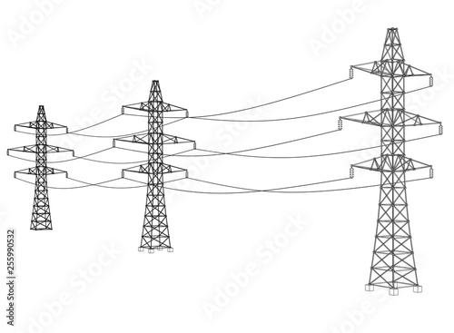 Electric pylons or electric towers concept. Vector