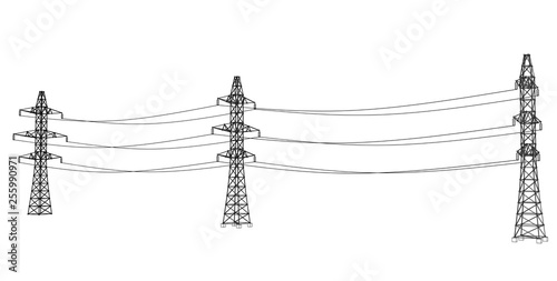 Electric pylons or electric towers concept. Vector