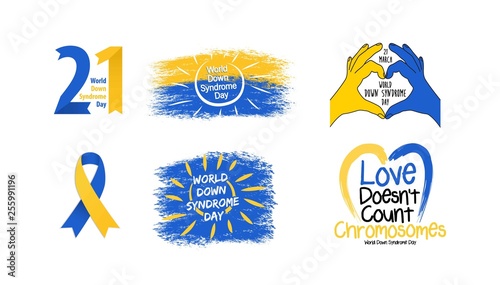 Set of Down syndrom emblems. World Down Syndrome Day
