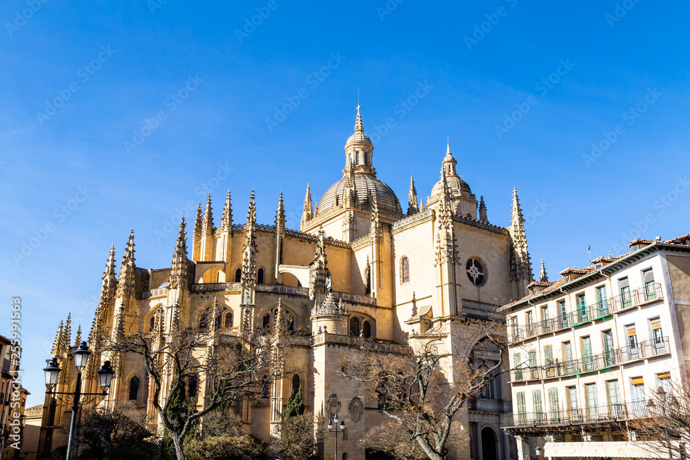 Segovia, Spain – Segovia cathedral in a winter day seen from plaza Mayor. It was the last gothic style cathedral built in Spain, during the sixteenth century.