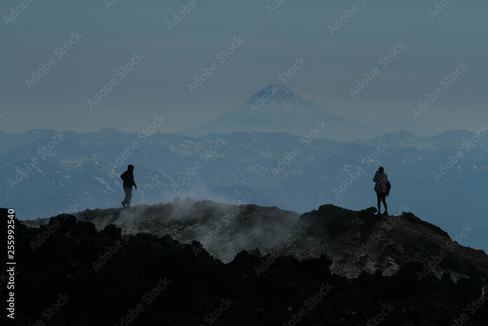 Hikers on Avacha with Opala in distance