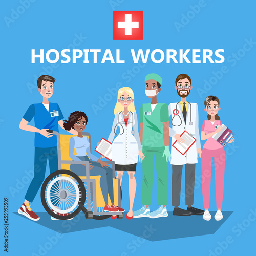 Hospital staff. Group of medical worker in uniform