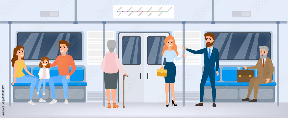 People in public transport. A subway passenger People in public transport. A subway passenger