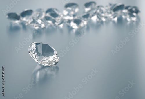 Diamonds group placed on blue  background  3d illustration.