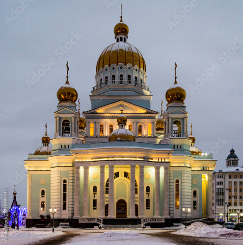 Cathedral of St. Theodore Ushakov covered by snow, Saransk, Mordovia, Russia photo