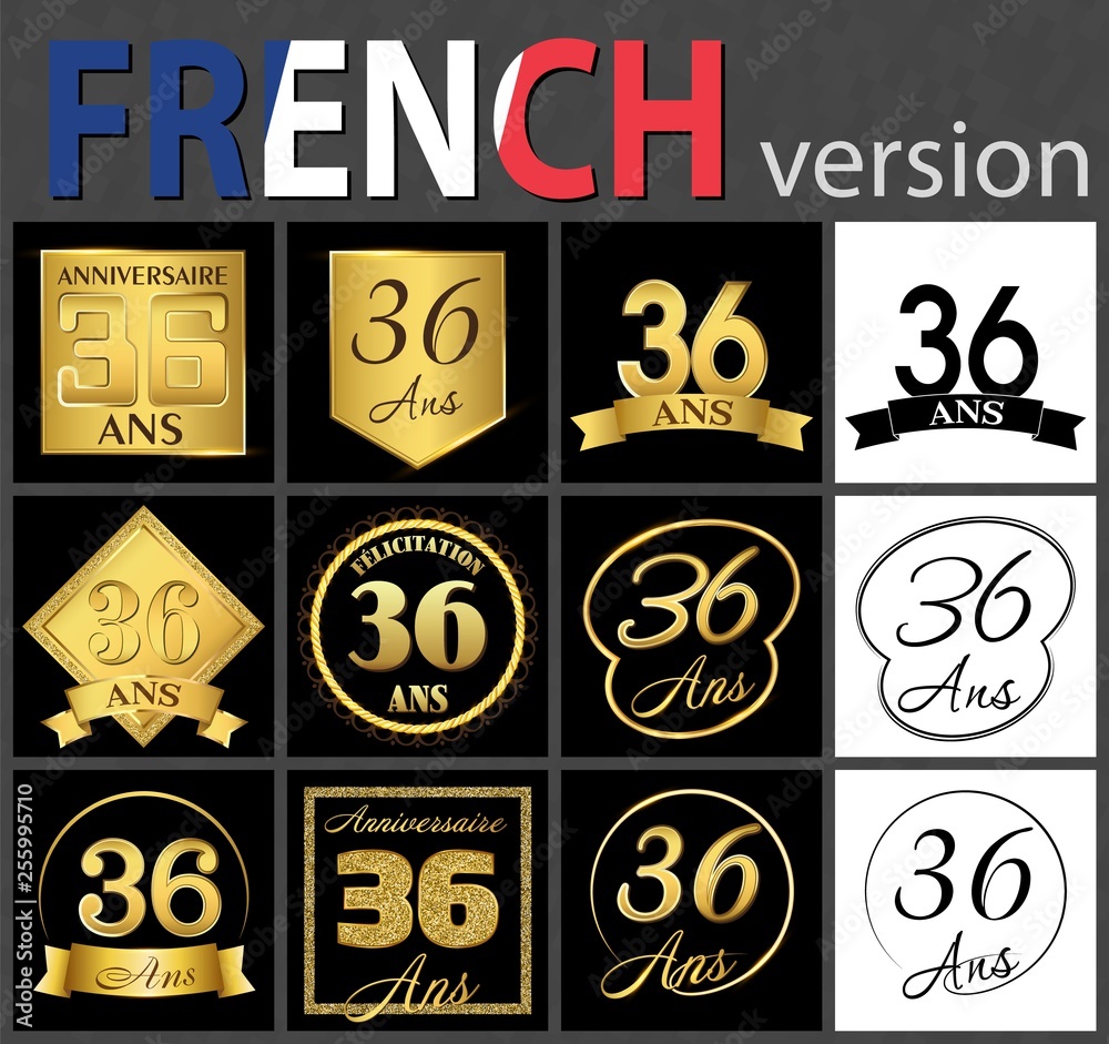 French set of number 36 templates