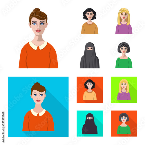 Vector illustration of hairstyle and profession  symbol. Set of hairstyle and character  vector icon for stock.