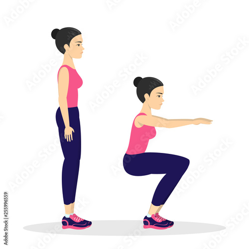 Woman making squats. Exercise for butt. Leg workout