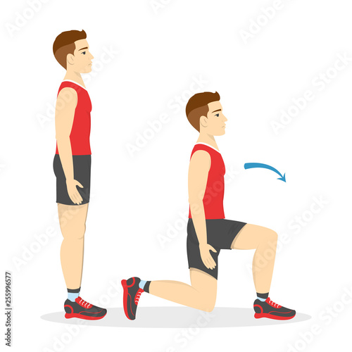 Man making lunges. Doing sport exercises in gym