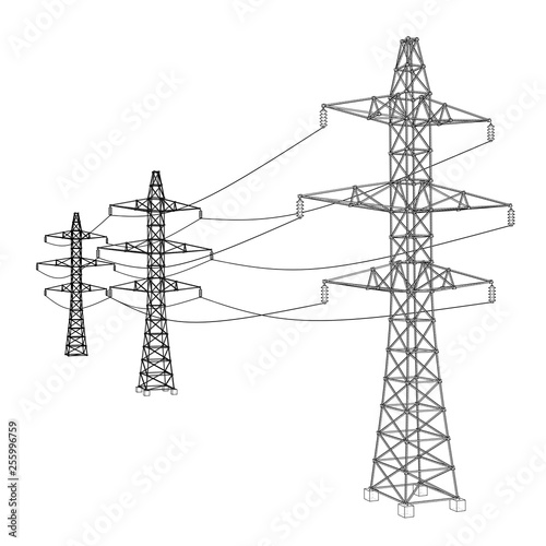 Electric pylons or electric towers concept. Vector