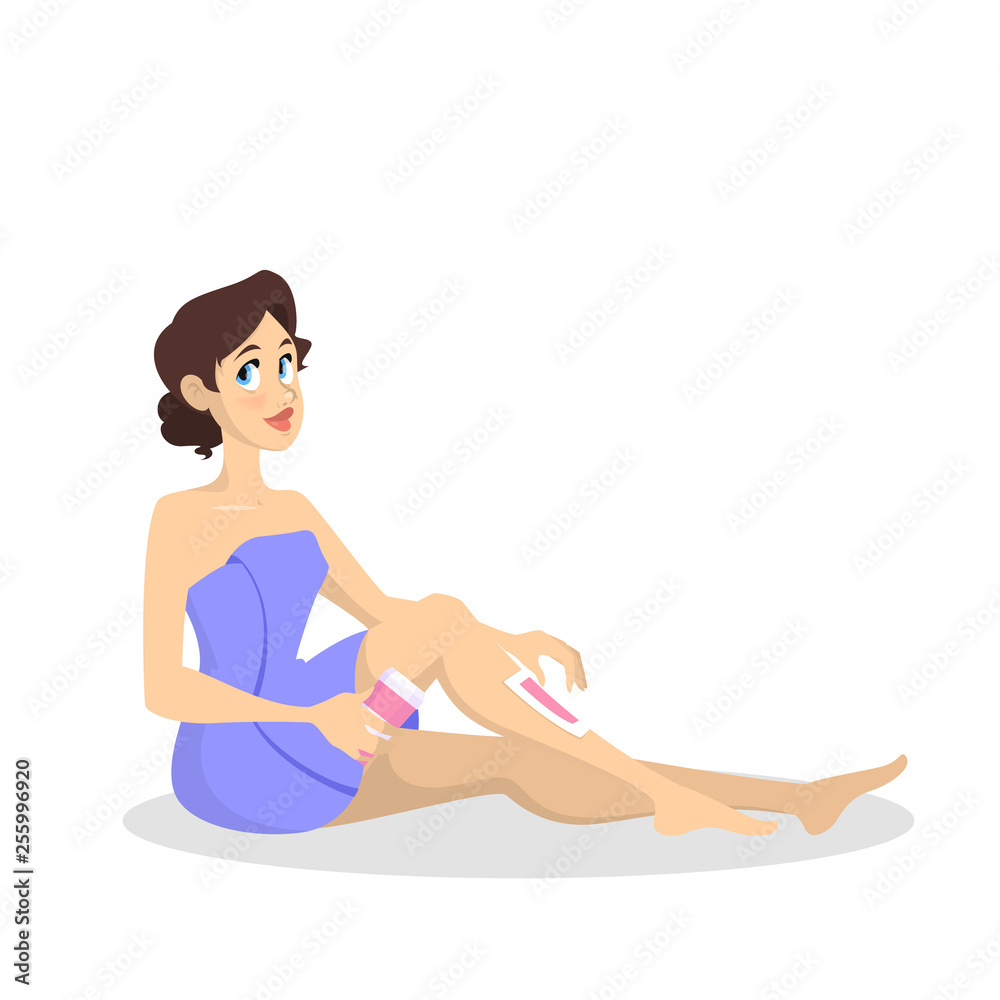 Woman making hair removal procedure on the leg Woman making hair removal procedure on the leg