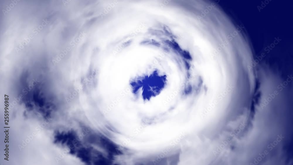 Tunnel from clouds leading to heaven. Animation of passing through cloudy tunnel