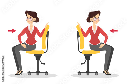 Woman doing exercise for back stretch in office