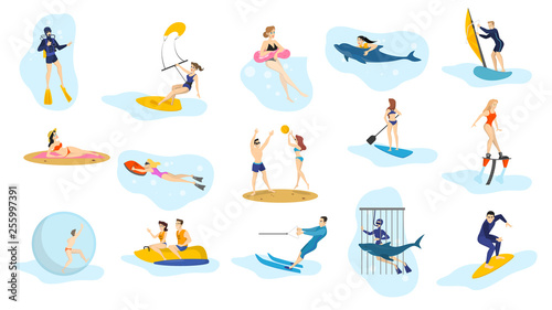 Summer ocean activities set. Water sport, vacation
