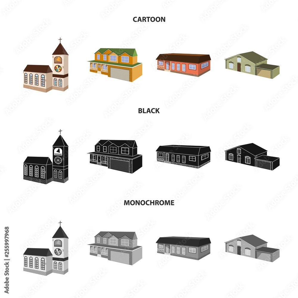 Vector illustration of facade and housing sign. Set of facade and infrastructure stock symbol for web.
