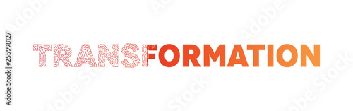 Transformation text typography red and orange colour, Technology and digital abstract dot connection vector logo. (sign, symbol, icon, design element). Technology design - Vector