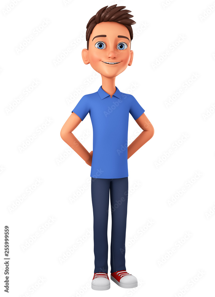Character cartoon guy on a white background. 3d rendering. Illustration for advertising.
