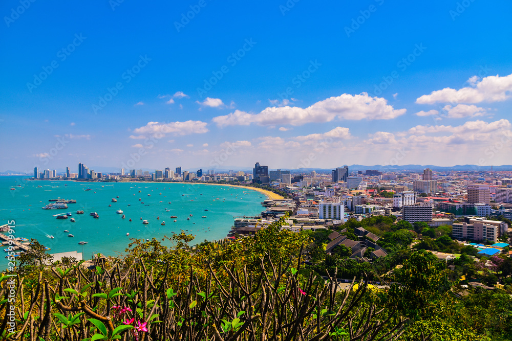 Φωτογραφία high angle view of Pattaya Bay, Chonburi, Thailand,Travel beach and sea in holid