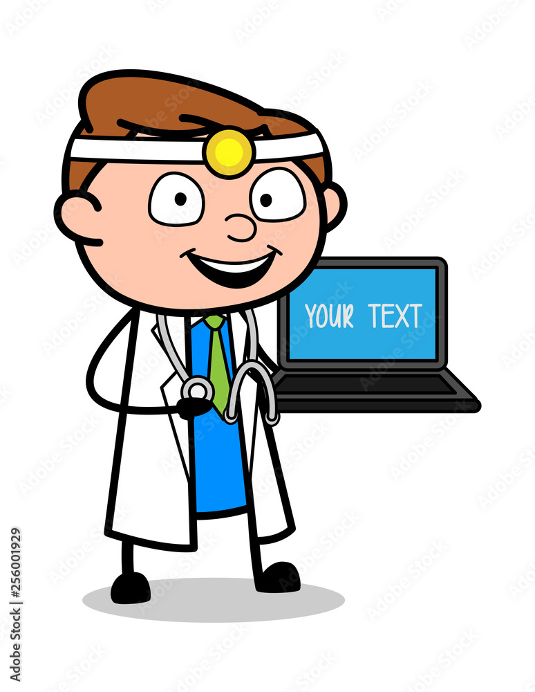 Cartoon Doctor Presenting a Laptop Vector Cartoon Doctor Presenting a Laptop Vector