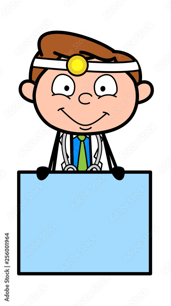 Happy Doctor with Ad Banner Vector Happy Doctor with Ad Banner Vector