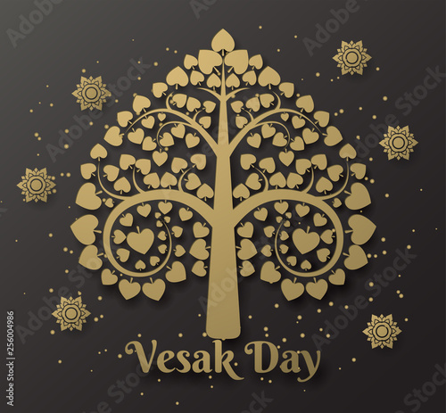 Happy vesak day background with bodhi tree