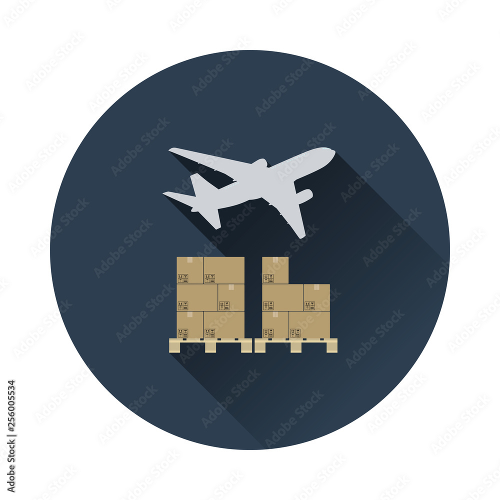 Fototapeta premium Boxes on pallet under airplane