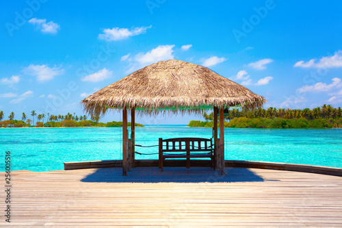 Fototapeta summer hot caribbean maldives vacation beach background - view on the azure blue