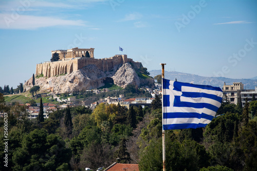 Acropolis and greek flag
