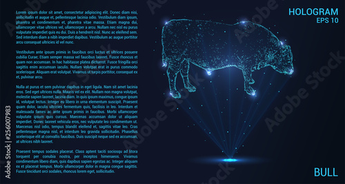 Bull hologram. Digital and technological background of the bull. Futuristic design of a bull.