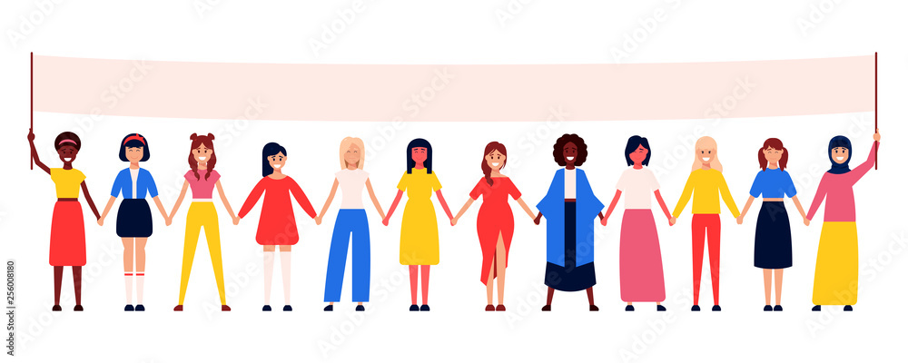 Vector flat design concept illustration of women of the world in a poster for your design