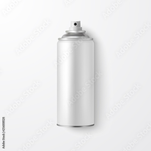 Vector 3d Realistic White Blank Spray Can, Spray Bottle Closeup Isolated on White Background. Design Template of Sprayer Can for Mock up, Package, Advertising, Hairspray, Deodorant. Top View