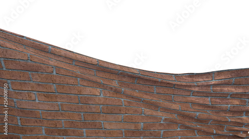 Brick wall folding like textile. Isolated on white background. 3d rendering.