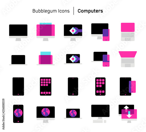 Computers, bubblegum icons. The illustrations are a vector, colorful, 64x64 pixel perfect files. Crafted with precision and eye for quality.