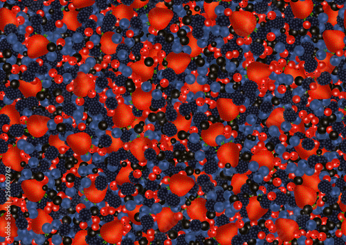 Mixed Berries vector seamless pattern. Healthy summer background of strawberry, blueberry, black and red currant, cowberry mix