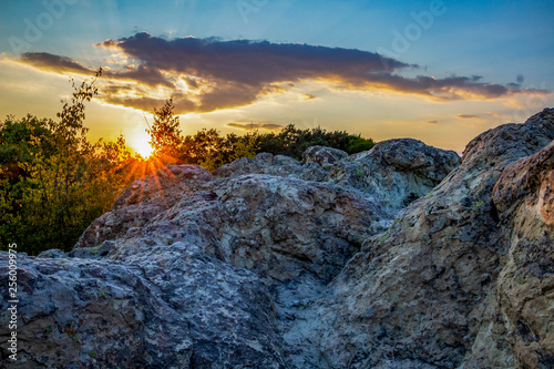 The sun setting over the Stone Mushrooms near Beli Plast village, Kardzhali Municipality, Bulgaria
