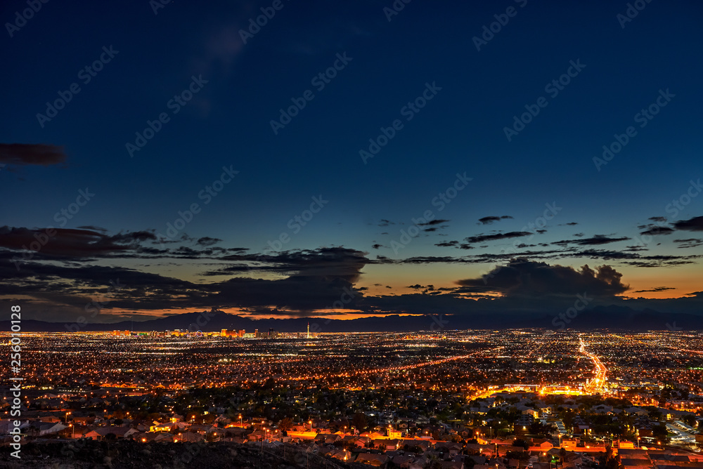 Las Vegas cityscape at night with view of city